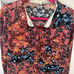 Eden & Olivia Multicolor Paisley Button Down Roll Sleeve Top 3X